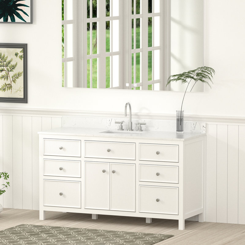 Meuble-lavabo simple 60 po en bois massif avec plateau, 60"
