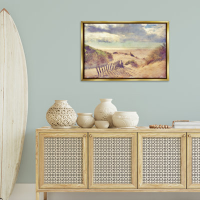 Toile flottante avec cadre doré Golden Sands Beach par Noah Bay