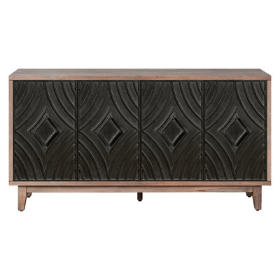 Grand rangement avec 4 portes à motif convexe et 2 tablettes - Mid-Century antique