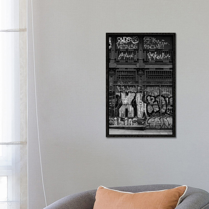 Barcelona Graffiti by Bethany Young - Print on Canvas, Black Framed, 66.04cm H x 45.72cm W x 3.81cm D