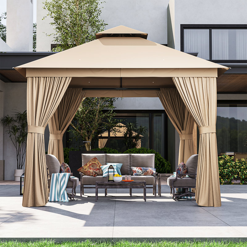 10 Ft. W X 10 Ft. D Steel Patio Gazebo The Soft Roof Gazebos, Beige