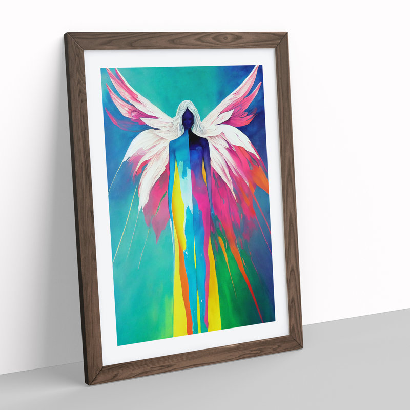 XV1022-1525X Colourful Angel Abstract - Wall Art, 48cm H x 36cm W, Walnut Framed, White