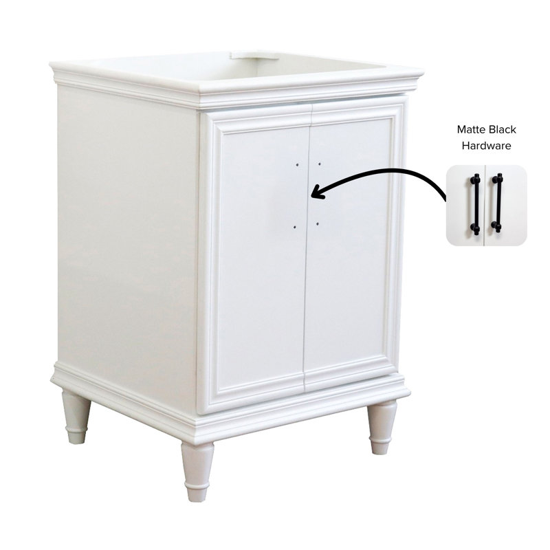 Meuble-lavabo simple 24 po au fini blanc - armoire seulement - poignées noires