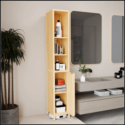 Armoire fine et haute en bambou naturel de grande capacité pour un rangement efficace et une décoration intérieure élégante