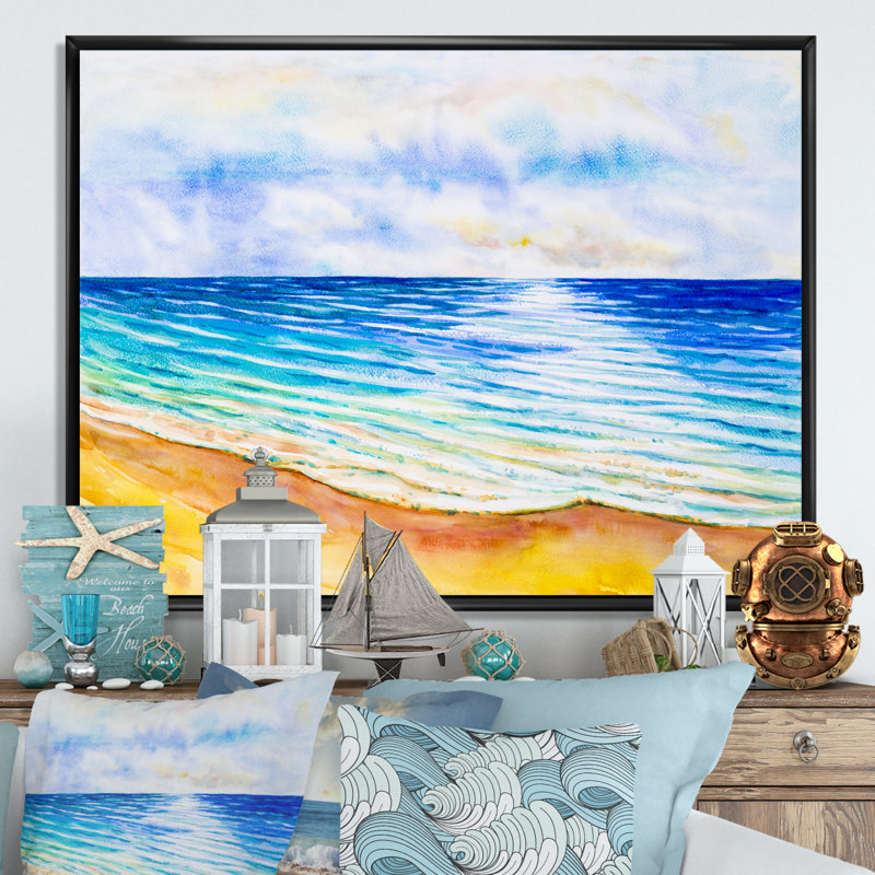 «Coastal Horizon On Summer Scenery», reproduction sur toile flottante, H 30 po x l 40 po x P 1,5 po, Cadre flottant noir