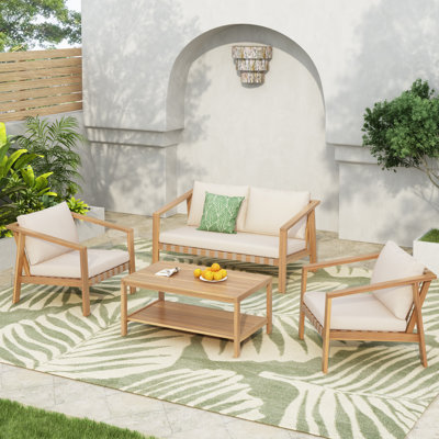 Solmere Acacia 4-Piece Outdoor Conversation Set With Cushions