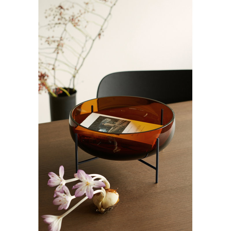 Échasse Glass Contemporary 11.6" W Decorative Bowl, Smoked/Brushed Brass
