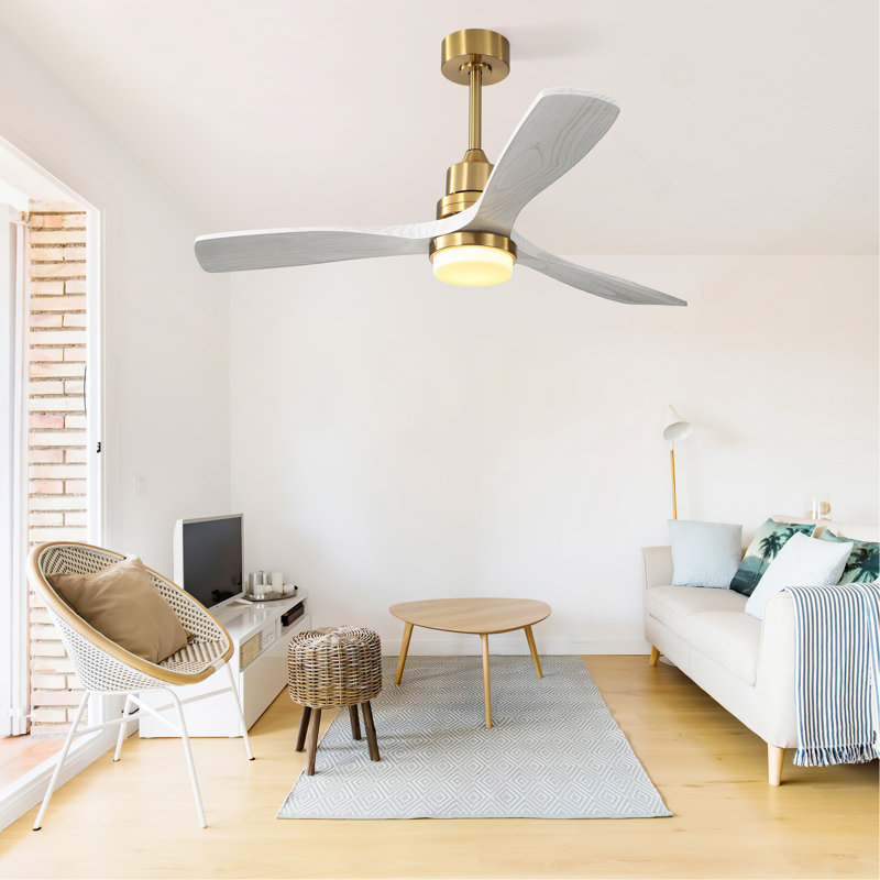 Indoor 52 Inch Ceiling Fan With Dimmable Led Light 6 Speed Remote Gold 3 Wood Blade Reversible DC Motor For Living Room, Gold