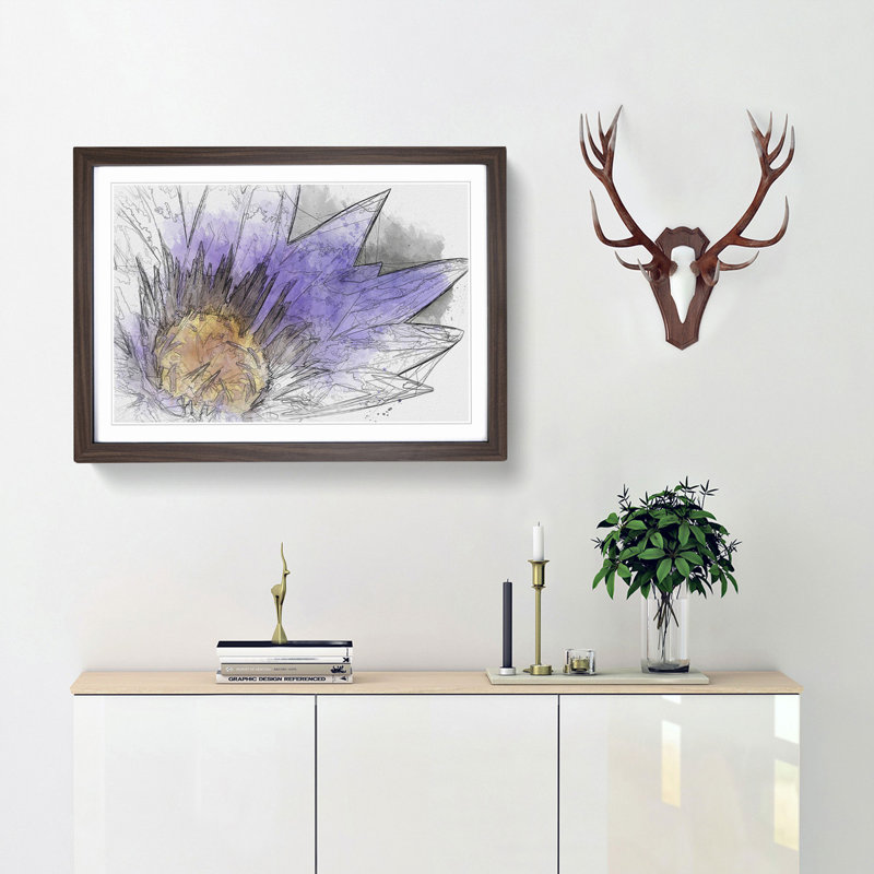 Purple Water Lily in Abstract - Picture Frame Graphic Art Print, 60cm H x 91cm W x 2cm D, Walnut