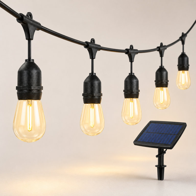 Guirlande de 48 lumières à énergie solaire standard de 48 pi à 15 ampoules à énergie solaire, incassable, crépuscule à l'aube