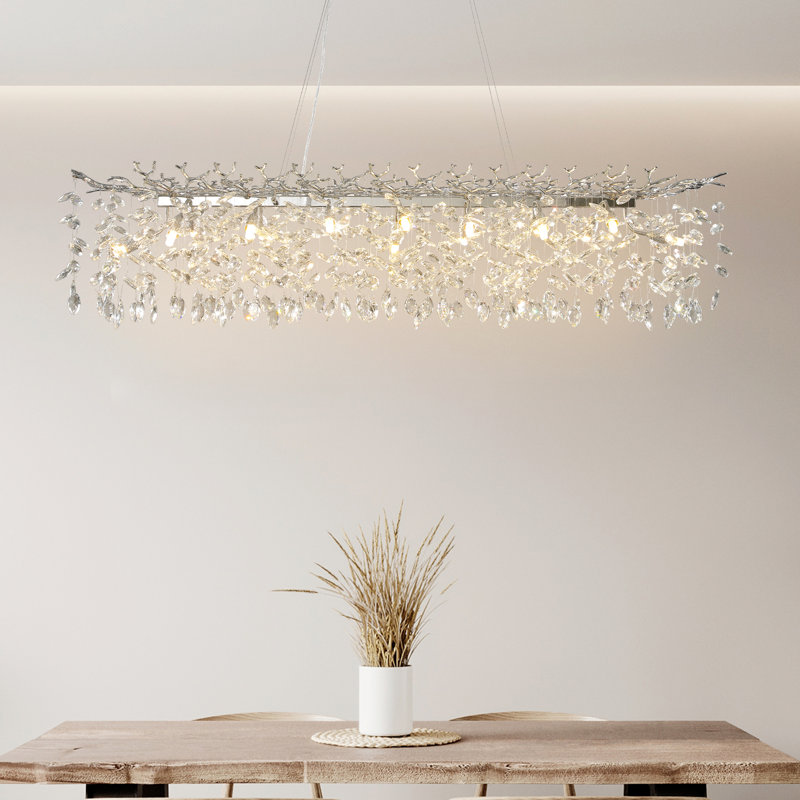Modern K9 Raindrop Crystal Rectangular Tree Branches Chandeliers, Silver, 16" H x 16" W x 60" D, 16