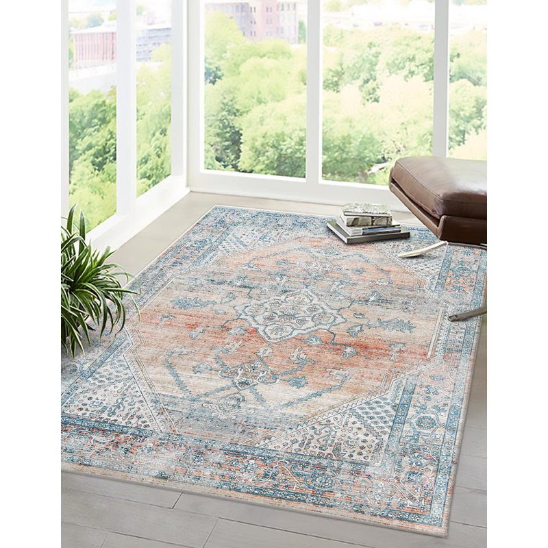 Tapis oriental rouge / bleu Alabama, Rectangle 4 pi x 5 pi 11 po
