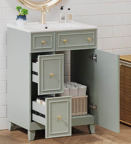 Meuble-lavabo simple 24 po avec plateau en céramique Menifee, Vert