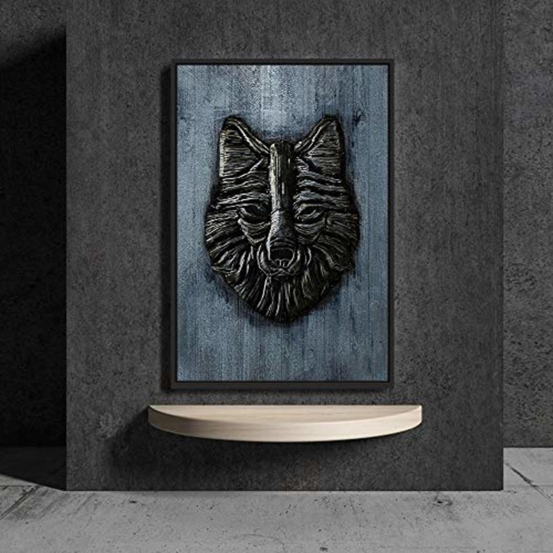 Animals " Black Wolf Head ", Black Framed Canvas, 36" H x 24" W x 1.5" D