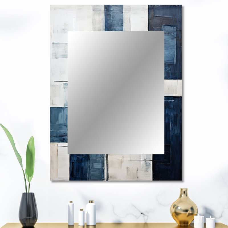Indigo Illusion Abstract Shapes V - Abstract Shapes Decorative Mirror, Black Wall Mirror, Printed Metal Art, 40" x 30"