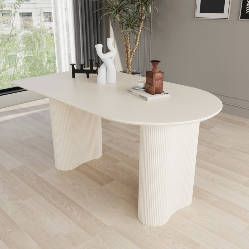 Dining Table And Irregular Side Table, 4-8 Person Dining Table, Thick Engineering Wood Round Wave Table Legs