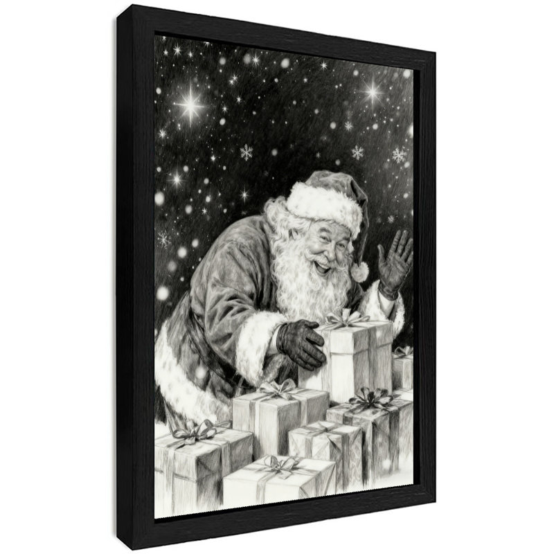 «Black Merry Santa Claus», art mural rétro encadré noir, H 37 po x l 25 po