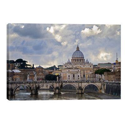 Arch Bridge Across Tiber River With St. Peter's Basilica In The Background, Rome, Lazio, Italy by Panoramic Images - No Frame Print on Canvas