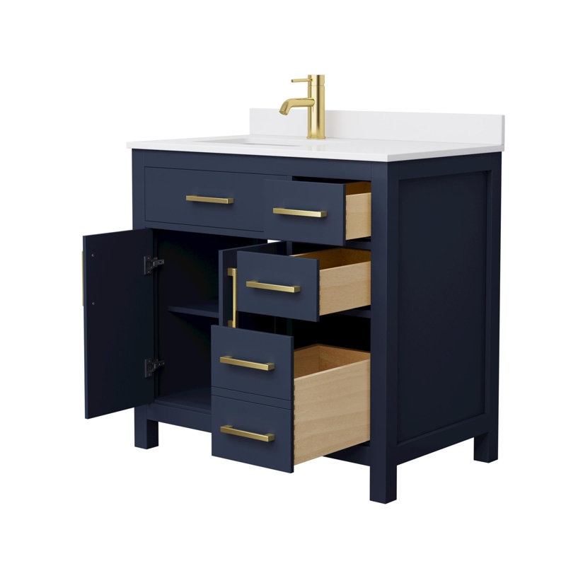 Beckett 36" Freestanding Single Bathroom Vanity with Cultured Marble Top, White Cultured Marble, Brushed Gold, Dark Blue