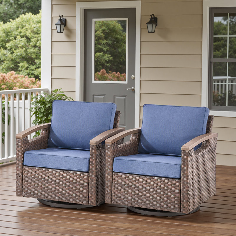 Outdoor Wicker Swivel Glide Chair Set with Cushions - Thumbnail 2