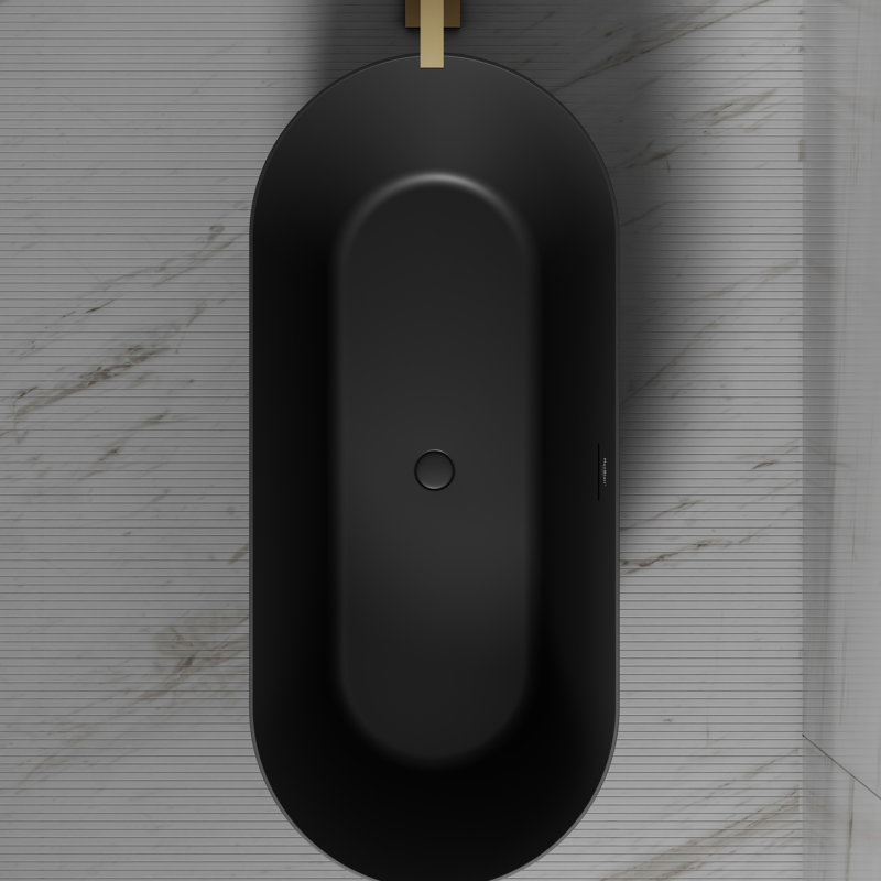 Baignoire de trempage autoportante noire en acrylique avec trop-plein et bonde escamotable 59 po. X 27,5 po. MonBlari