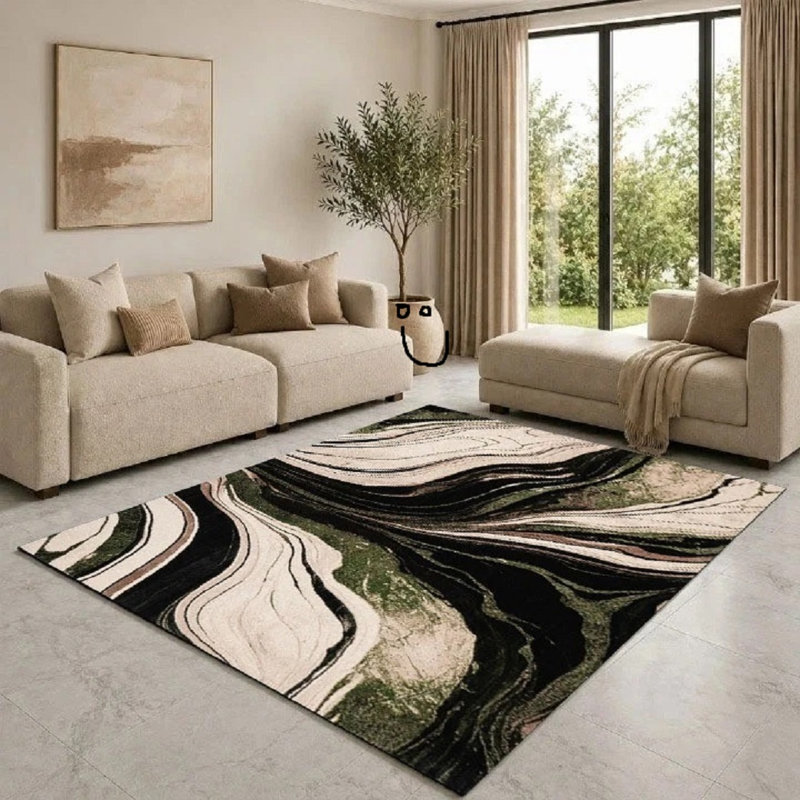 Abstract Area Rug, Green, Rectangle 200 x 290 cm