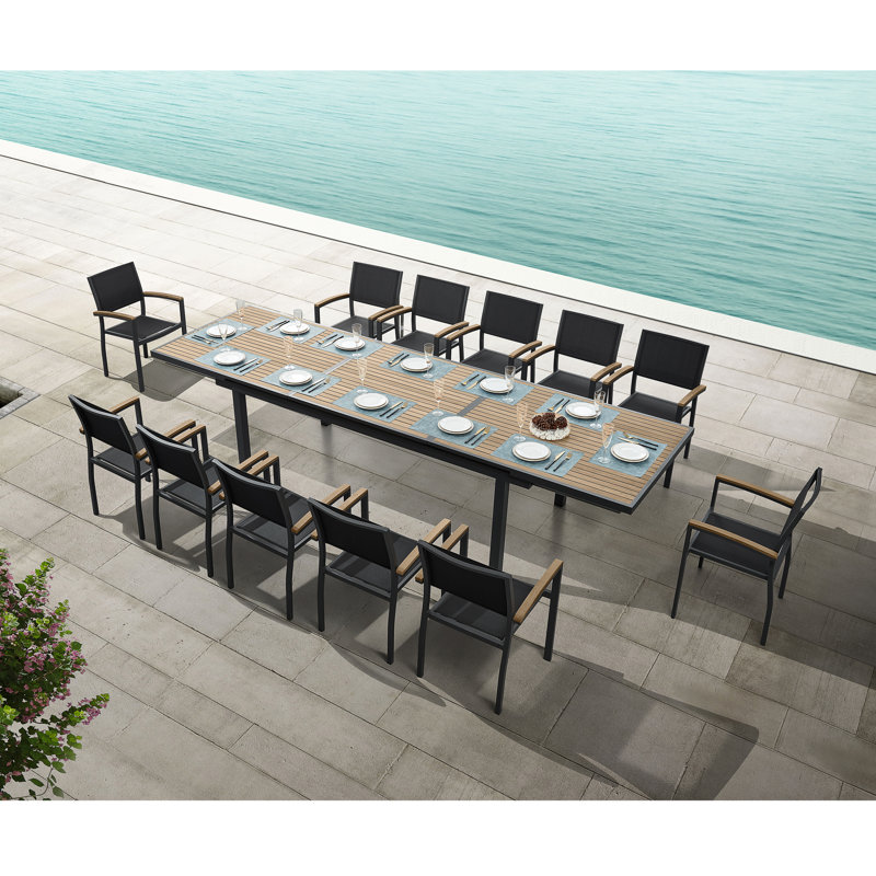 Heck 13-Piece Charcoal Black Aluminum and Teak Outdoor Dining Set
