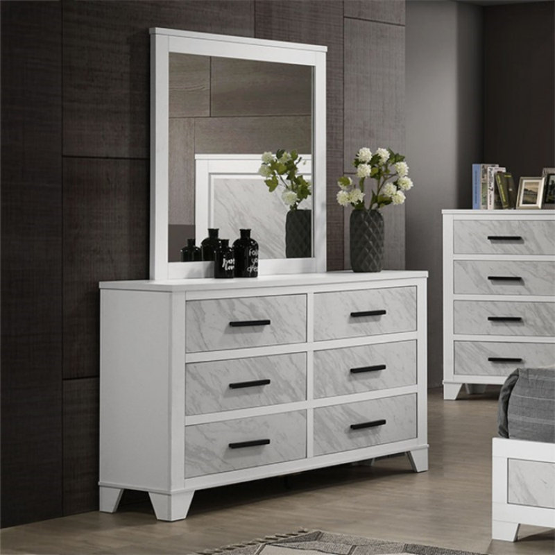 Commode 6 tiroirs avec miroir Brooks, Blanc