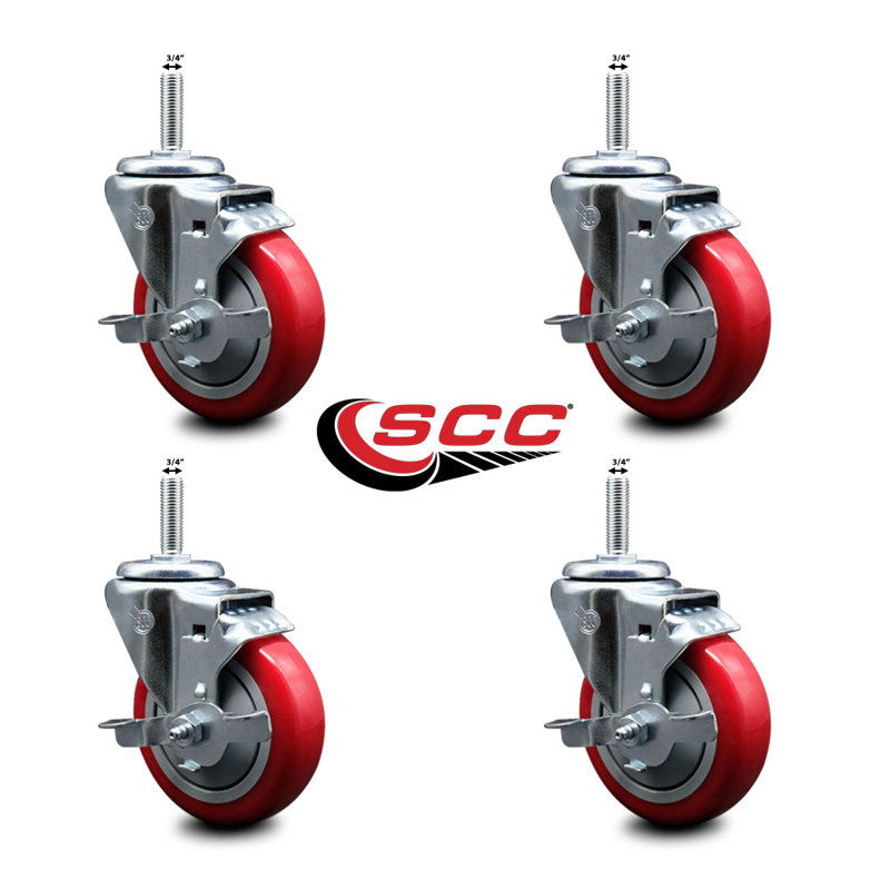 Polyurethane Swivel ½ Inch Threaded Stem Caster Set with Brake SCC