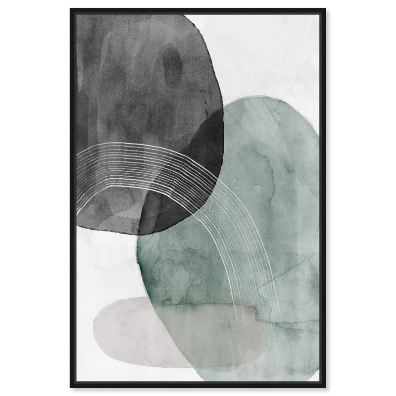 Abstrait vert solidaire géométrique - Peinture, H 30 po x l 20 po, Toile avec cadre noir