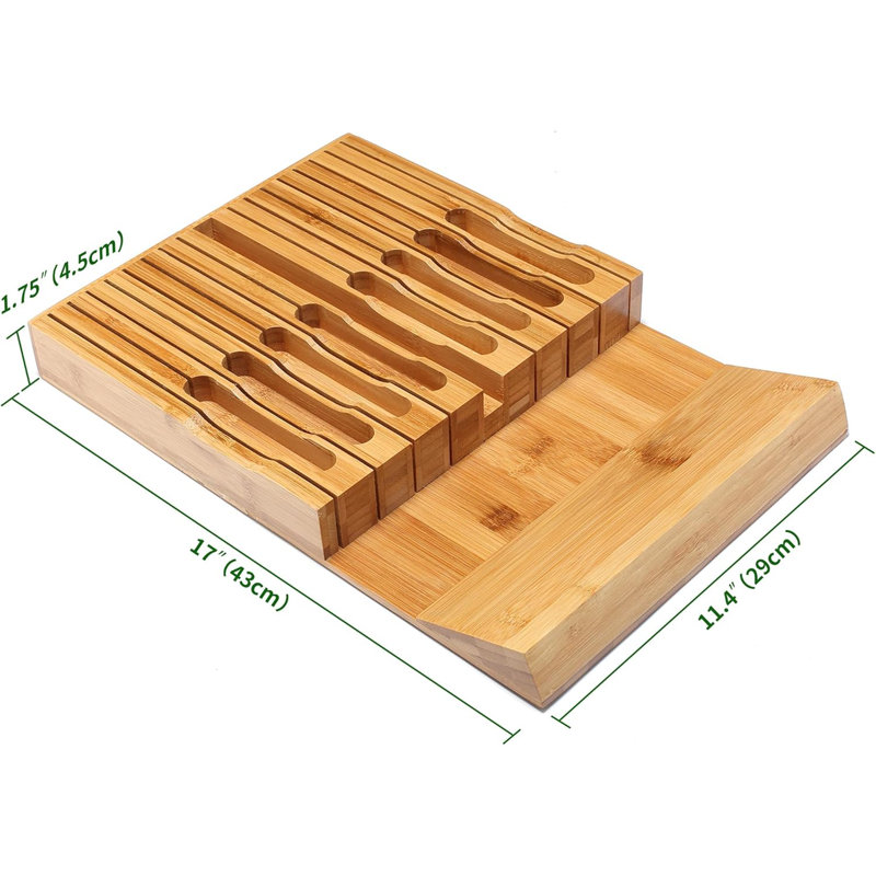 In-Drawer Knife Block,Bamboo Knife Drawer Organizer Insert