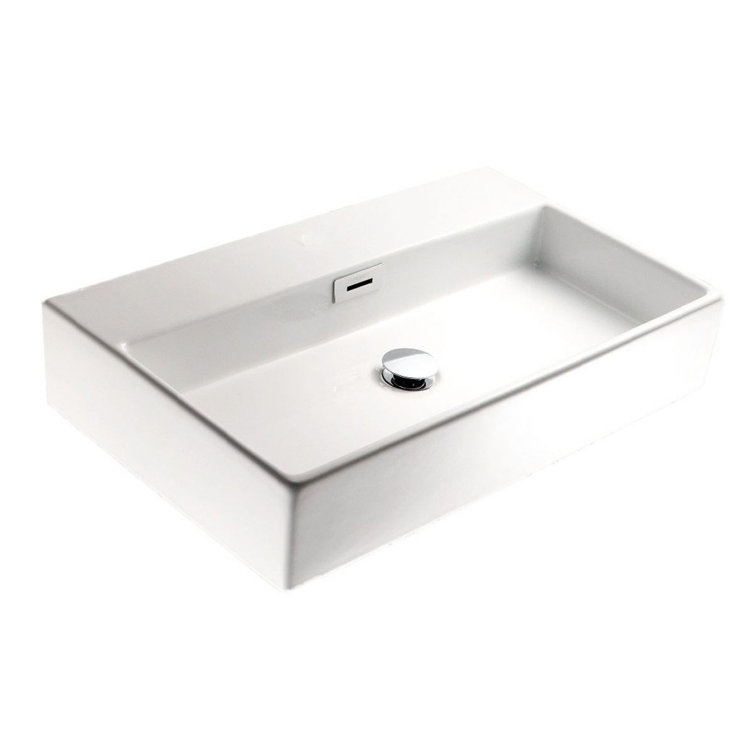WS Bath Collections Quarelo 16.5'' Glossy White Ceramic Rectangular Bathroom Sink with Overflow
