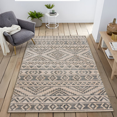 Tapis décoratif moderne à motif géométrique beige et gris