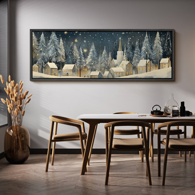 Christmas Winter City Scene Landscape Abstract Cottagecore Holiday Wall Decor, Christmas Gift Pictures, Giclee Canvas Digital Print Extra Large Framed Wall Art