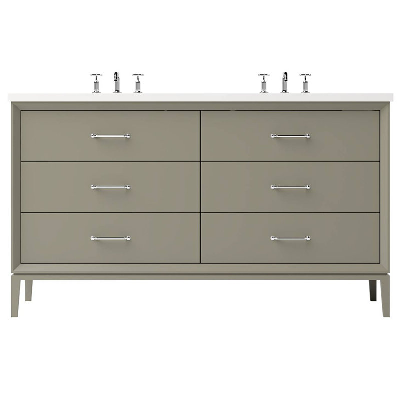 Alexandra Double Drawer Bath Vanity, French Olive, 60", Polished Chrome