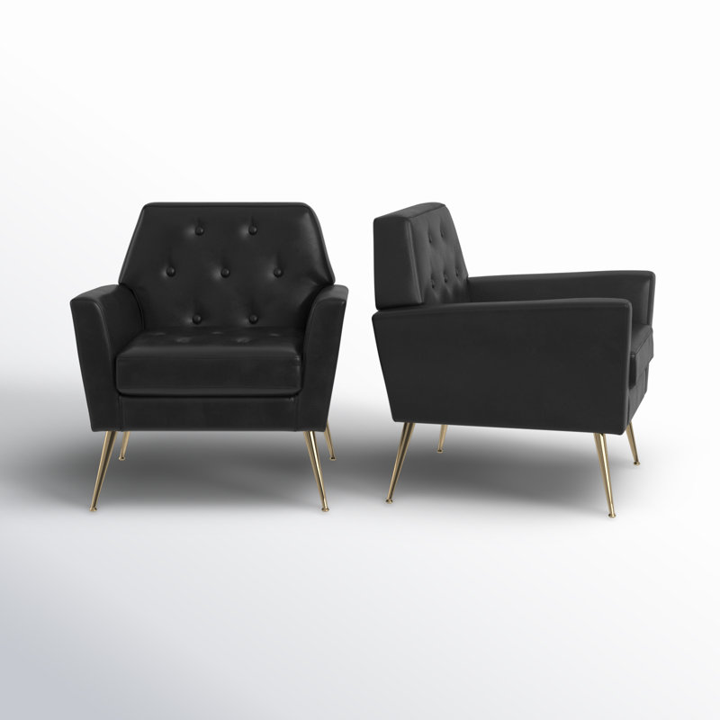 Johan Armchair With Tufted Back, Black Faux Leather