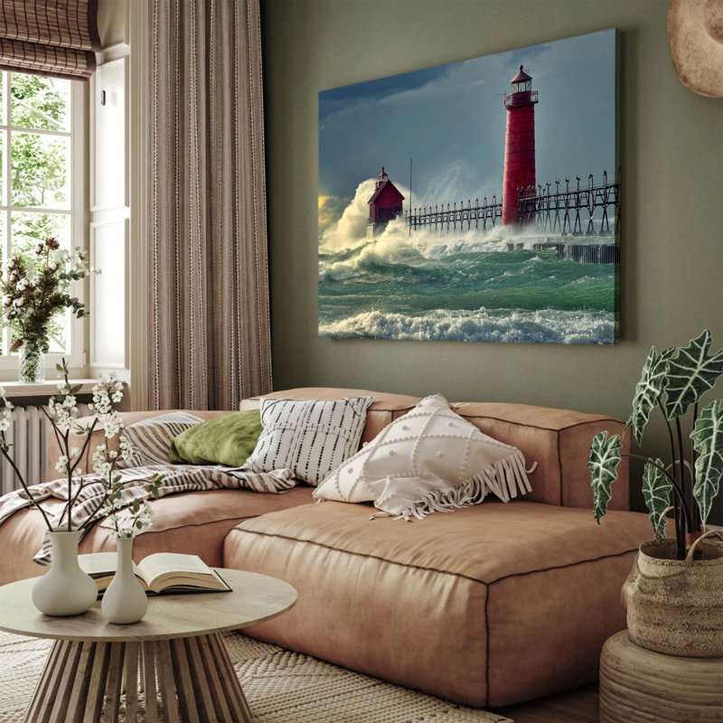 Affiche du phare rouge Wave Pier, 24 po x 36 po