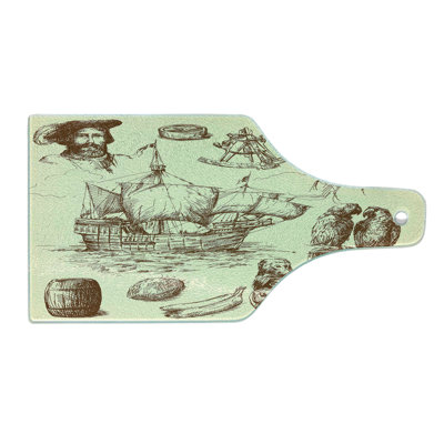 Ambesonne Nautical Tempered Glass Cutting Board Old Merchant Ship Pale Yellow Brown