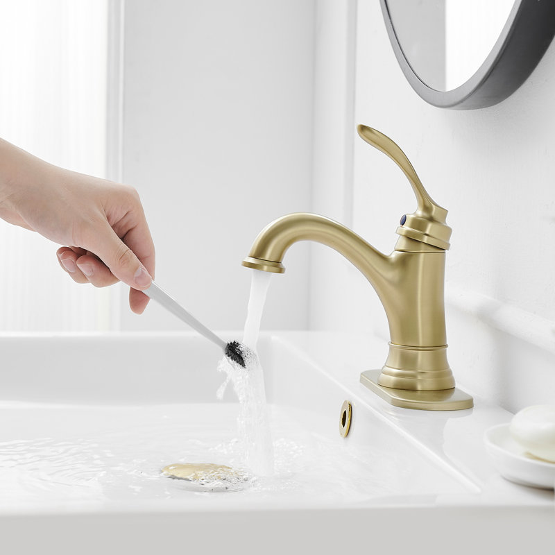 Single-Hole Single-handle Bathroom Faucet with Drain Assembly, Brushed Gold