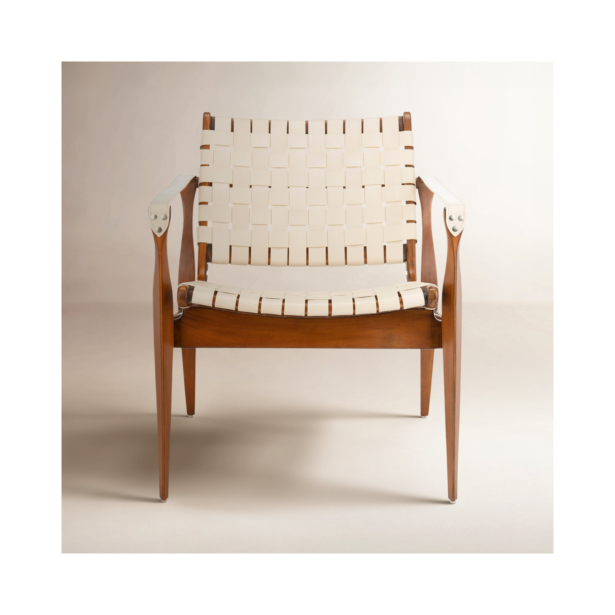 Kenan Upholstered Armchair, Cream Genuine Leather, Brown