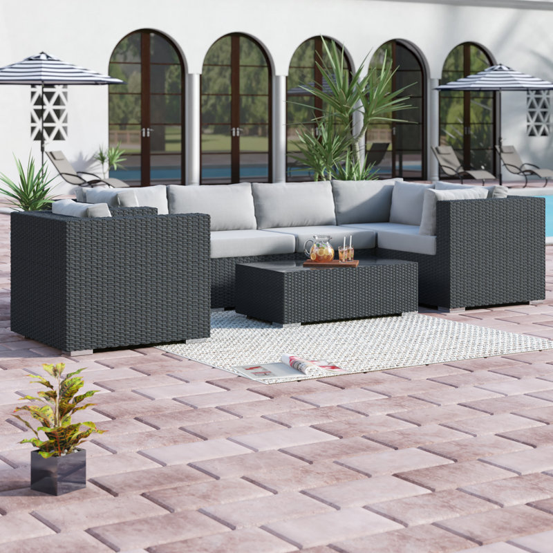 Stopover 7 Piece Outdoor Patio Sunbrella Sectional Set, Canvas Granite Sunbrella® Canvas