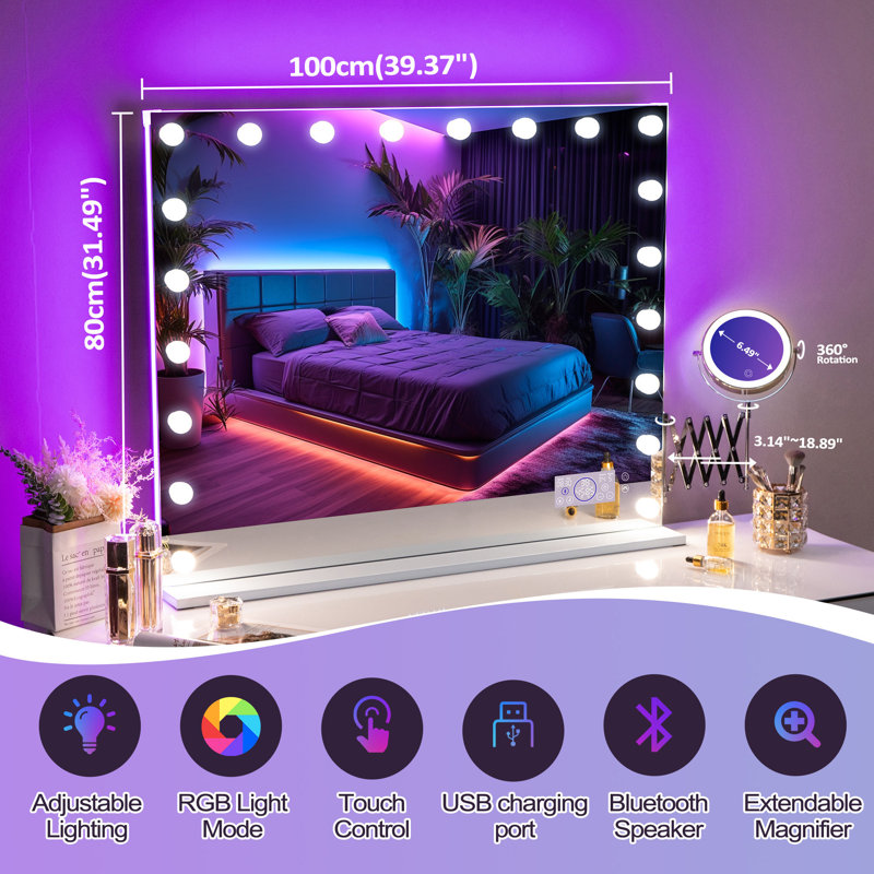 Miroir en aluminium, H 31,49 po x l 39,37 po x P 5,9 po