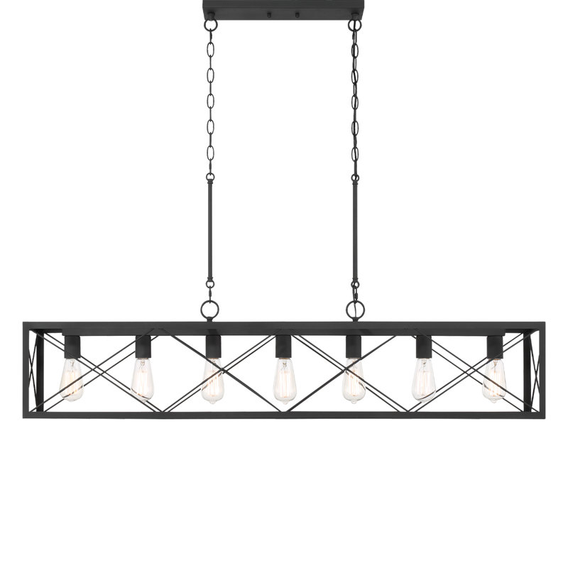 7 - Light Kitchen Island Steel Dimmable Chandelier, Aged Zinc, Aged Zinc