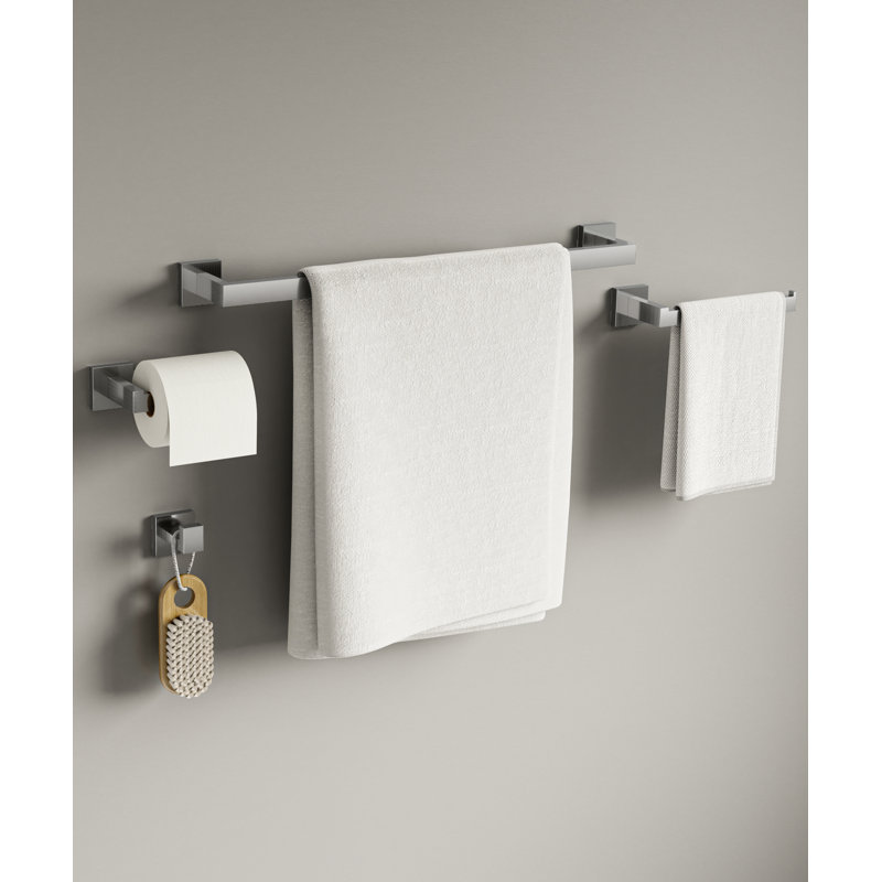 Axis 5 -Piece Decorative Bathroom Hardware Set Towel Bar, TP Holder, Robe Hook Included, Brushed Nickel