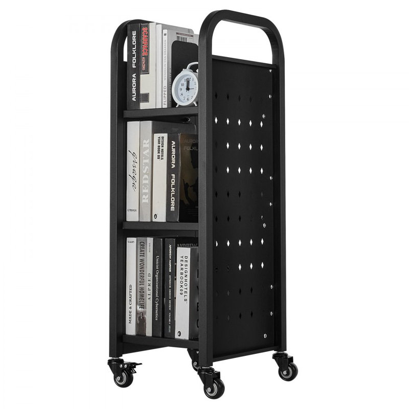 Chariot à livres à 3 niveaux, Noir, H 36,8 po x l 12,6 po x P 13,8 po