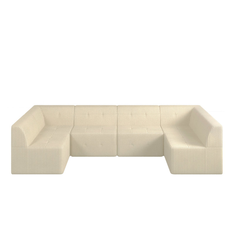 Canapé modulaire en U en forme de U, canapé modulaire compressé en velours côtelé de style minimaliste moderne, canapé-lit pour le salon, la chambre à coucher, canapé-lit compressé confortable - Design économe en espace-BEIGE