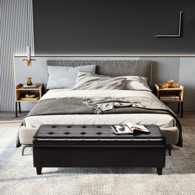 Banc de rangement brun foncé 51 po, similicuir avec boîte intérieure spacieuse, pour le salon et le siège de l'entrée,