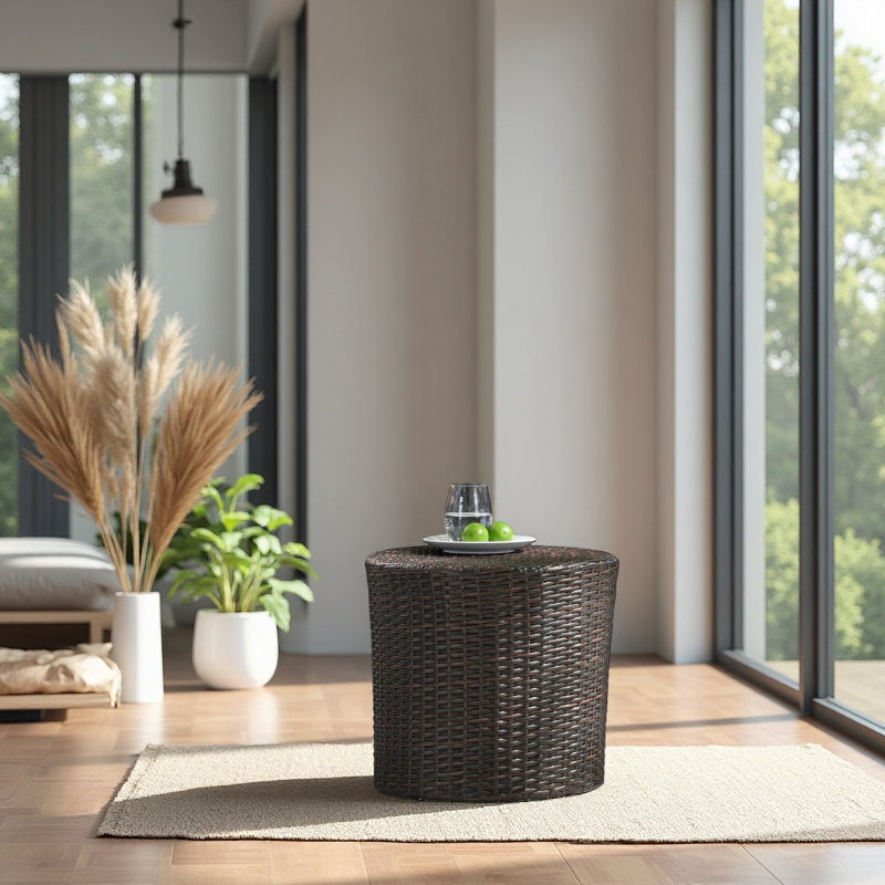Table d'appoint Barrel, table de bout en osier pour l'extérieur