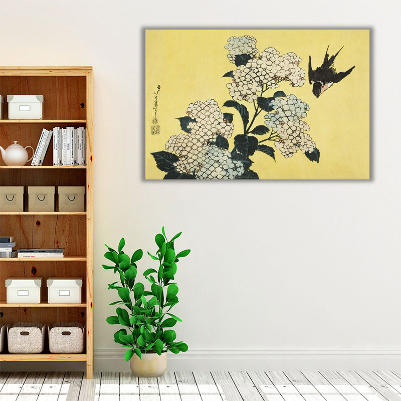 Hortensia et hirondelle, 1832 - reproduction d'art sur toile, H 20 po x l 30 po