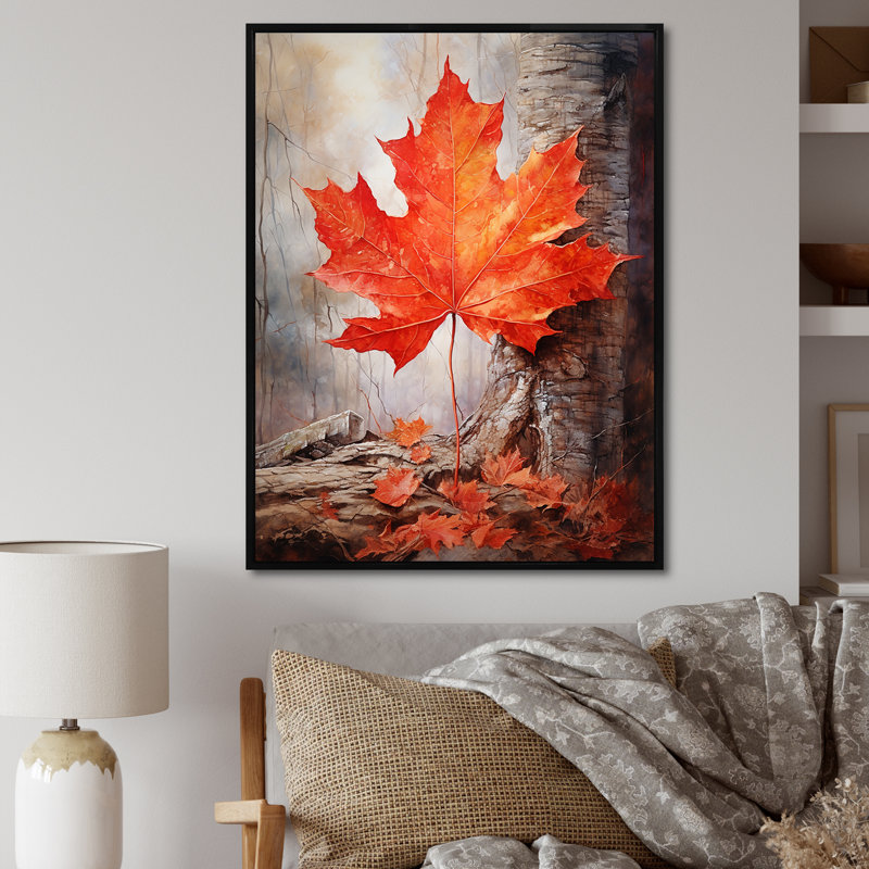 «Maples Mark Autumn Red I» sur toile, Cadre flottant noir, H 44 po x l 34 po x P 1,5 po